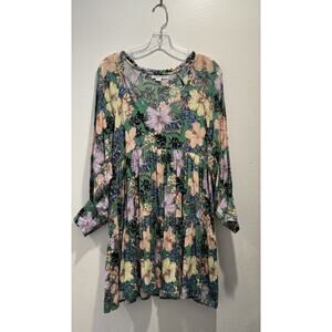 O’Neill Size XS Merla Dress Hawaiian Print Floral V Neck Tiered Tropical Travel